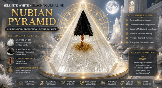 SELENITE WHITE + TOURMALINE
BLACK NUBIAN PYRAMIDS