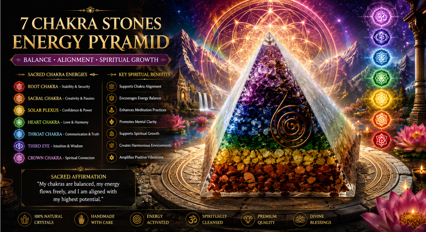 7 CHAKRA STONES PYRAMIDS - 70MM