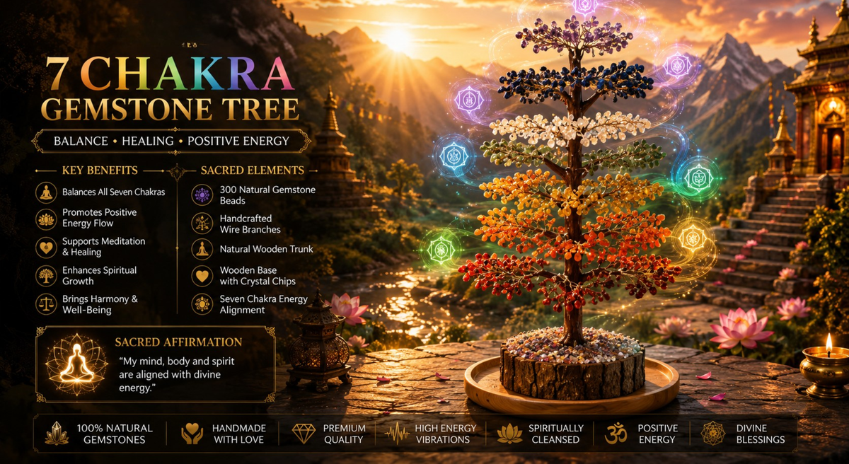 7 CHAKRA STONES 300 BEADS TREE
WITH WOODEN BASE