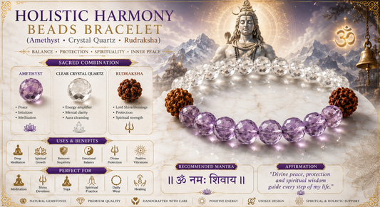 Holistic Harmony Beads Bracelet (Amethyst+Crystal+Rudraksh)