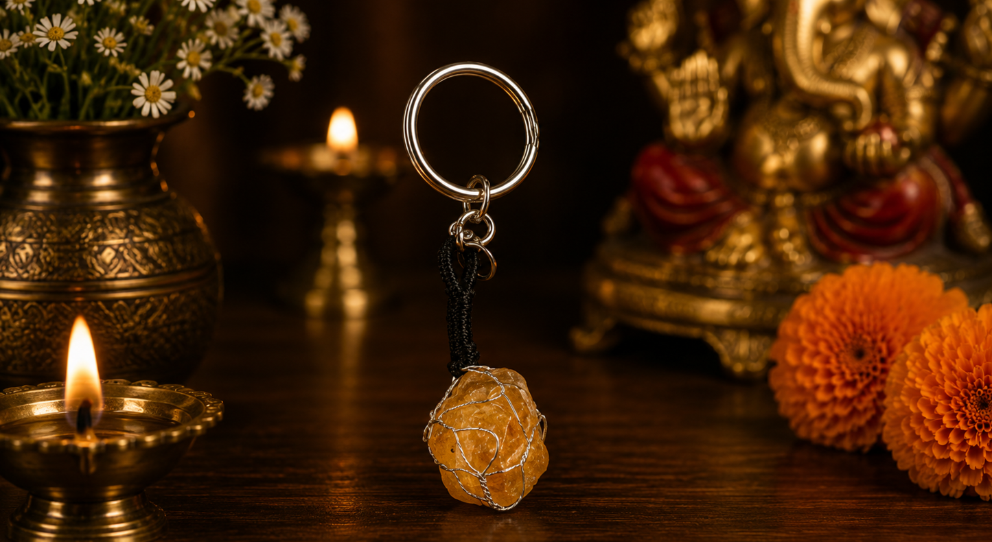 Citrine Quartz Natural Cluster Keychain