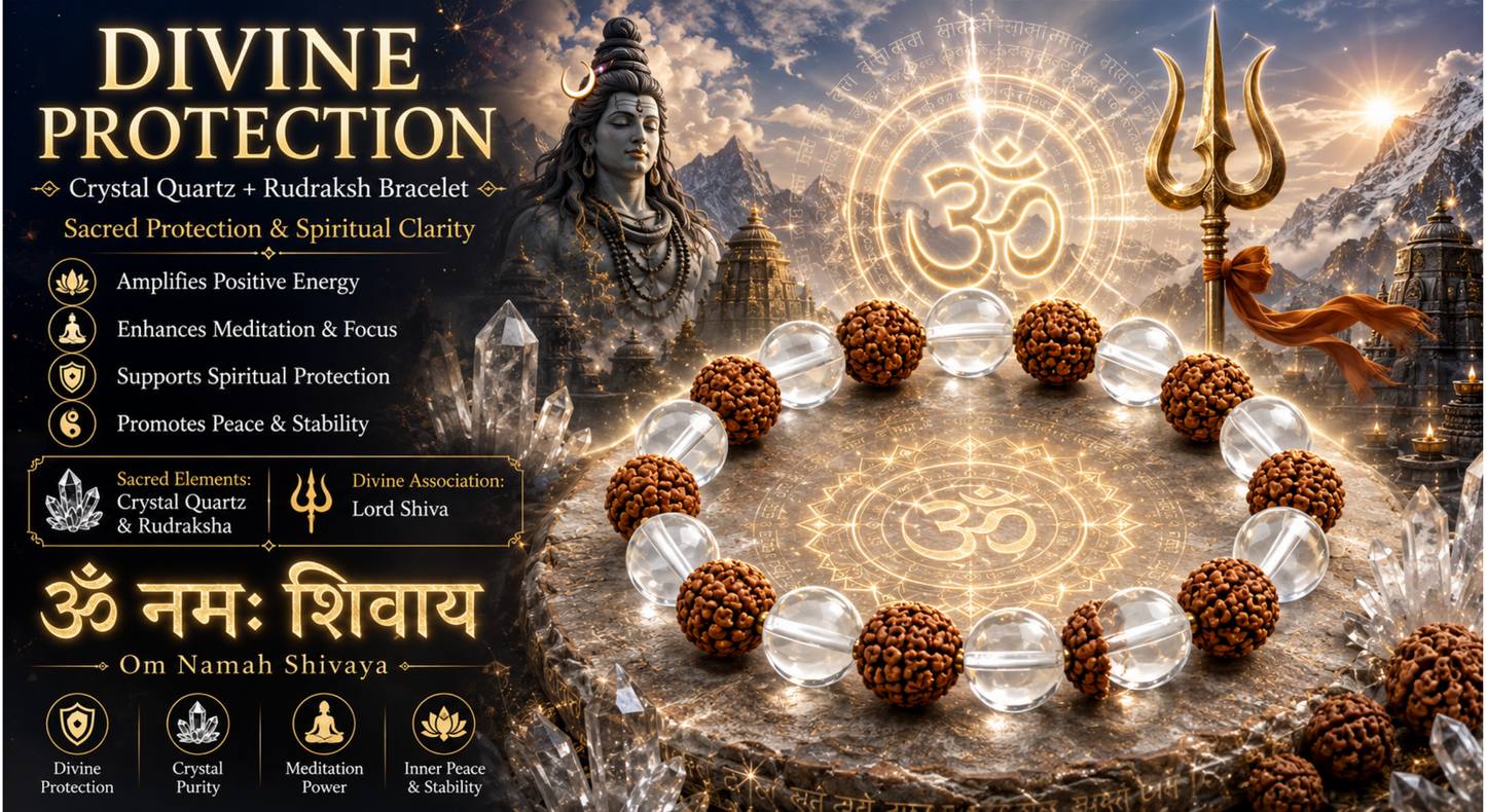 Divine Protection - Crystal Quartz + Rudraksh Bracelet