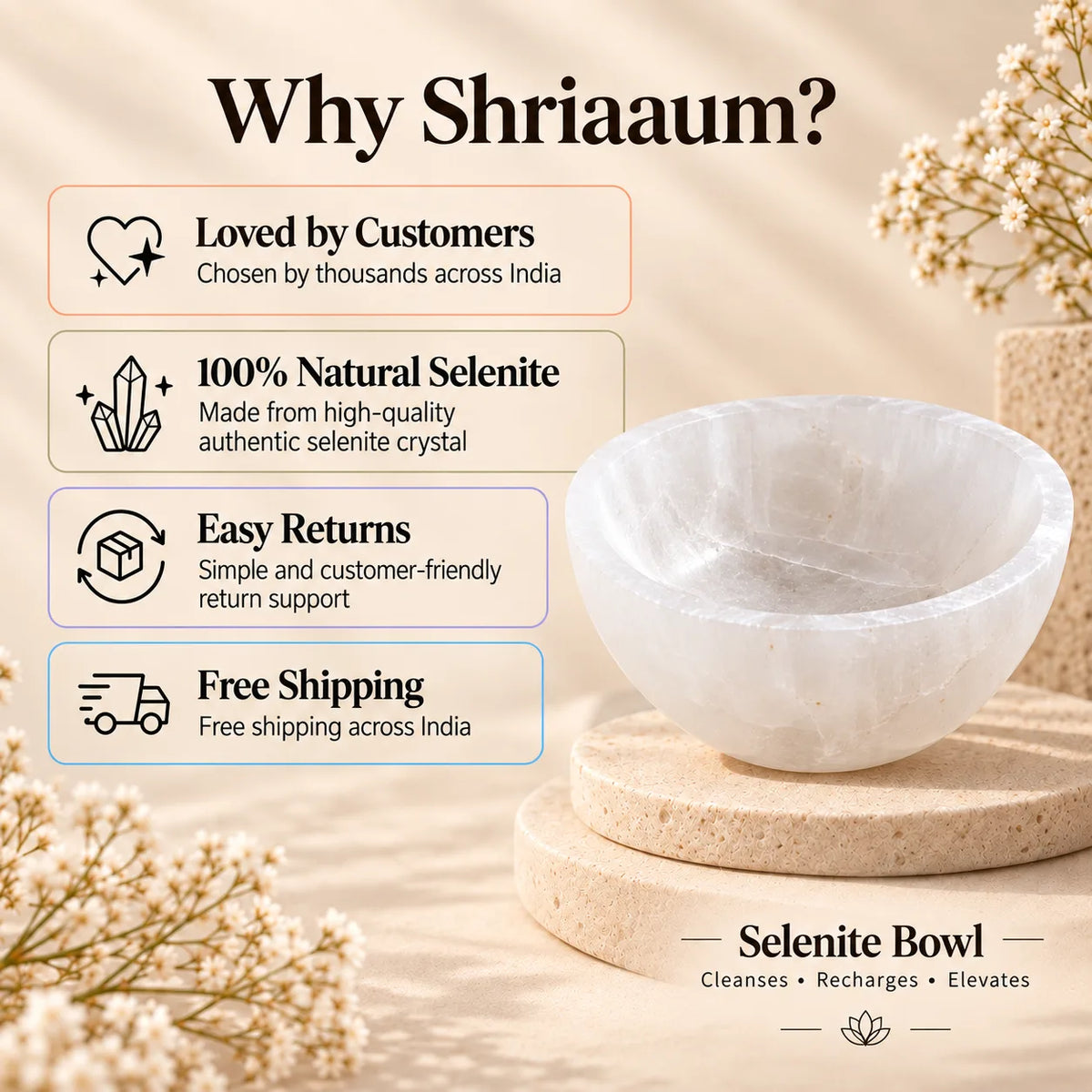 Selenite Crystal Bowl – Shuddhi, Cleansing & Charging