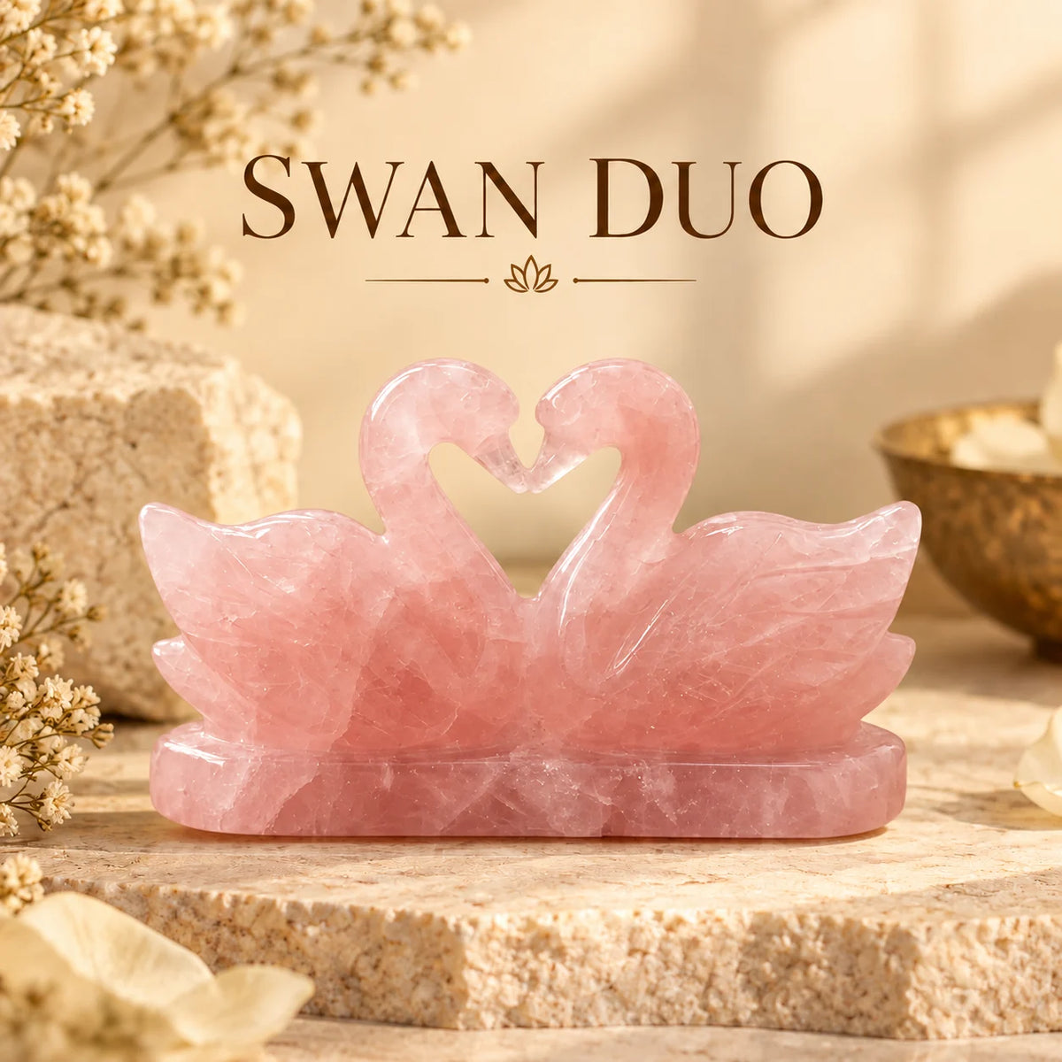 Natural Swan Duo-Rose quartz Love Birds