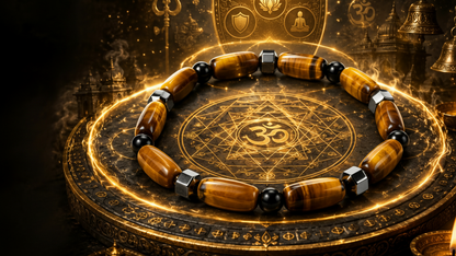 Tiger Yellow Tripat Hematite Athmas Black Stone Beads - Triple Protection Bracelet