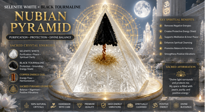 SELENITE WHITE + TOURMALINE 
BLACK NUBIAN PYRAMIDS