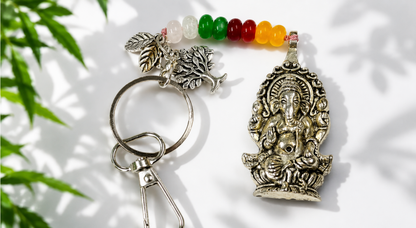 Ganesha Charm + Crystal + Aventurine + Carnelian Keyring