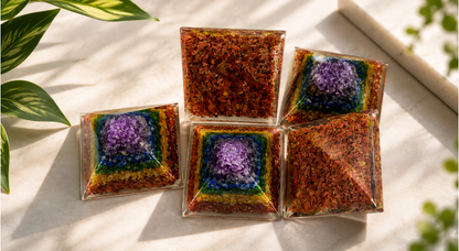 7 CHAKRA STONES PYRAMIDS - 70MM