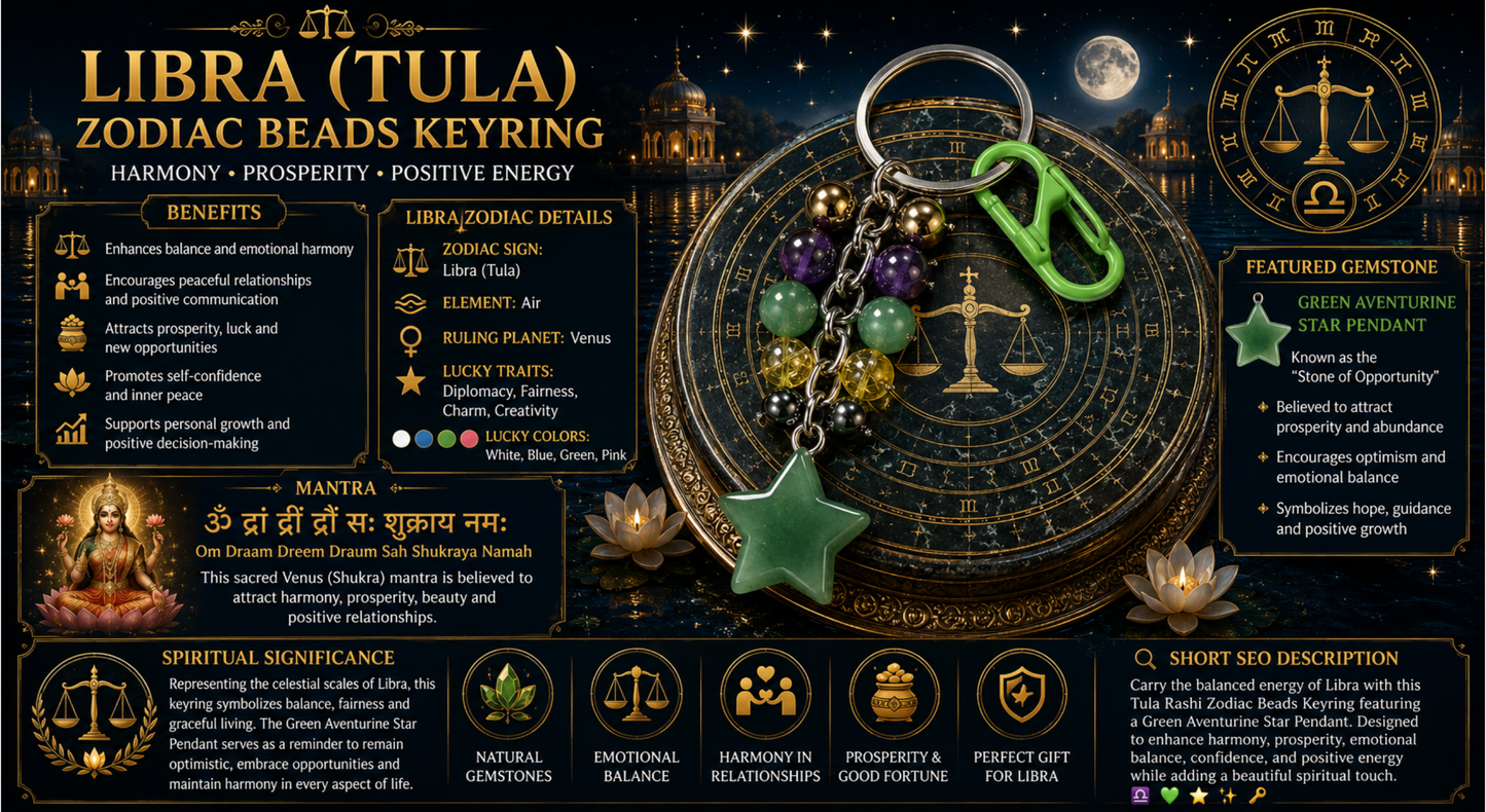 Libra (Tula) Zodiac Beads Keyring with Green Aventurine Star