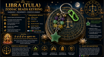 Libra (Tula) Zodiac Beads Keyring with Green Aventurine Star