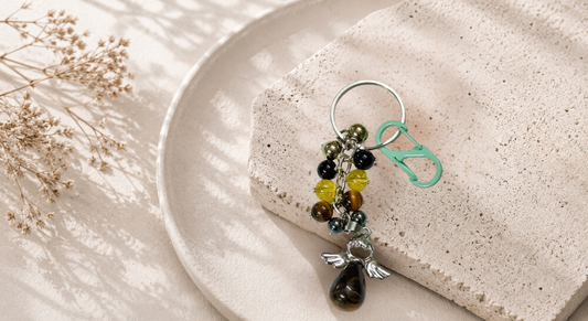 Gemini (Mithuna) Zodiac Beads Keyring with Tiger Yellow Pendant