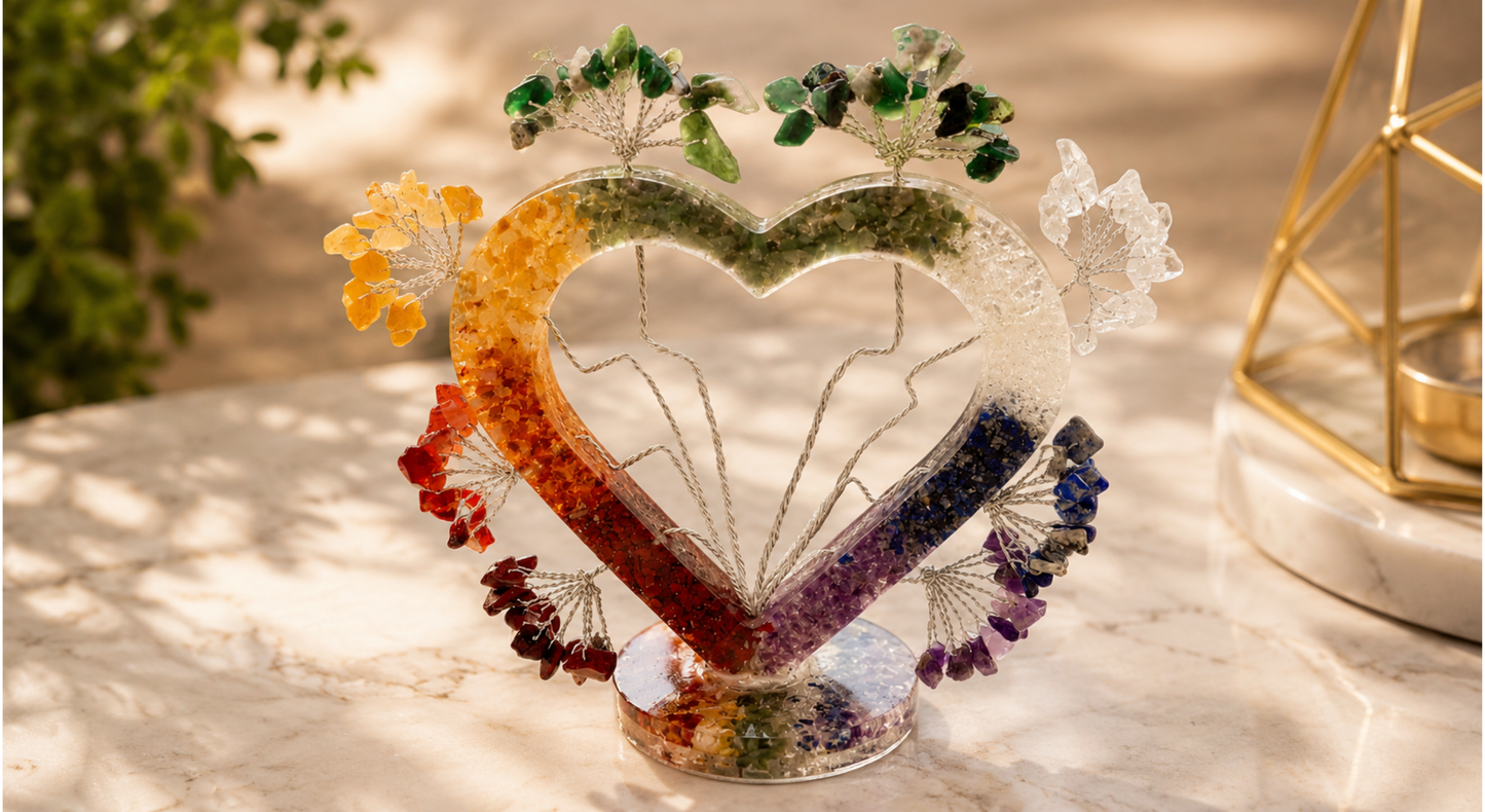 7 CHAKRA STONES HEART RESIN 
GEMSTONES TREES