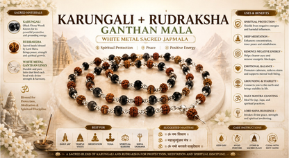 Karungali + Rudraksh Beads White Metal Ganthan Mala