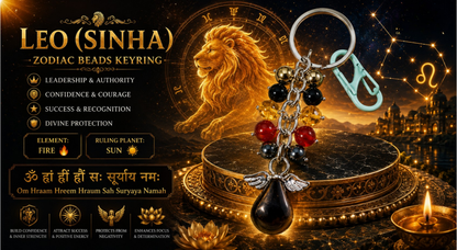 Leo (Sinha) Zodiac Beads Keyring with Black Stone Pendant