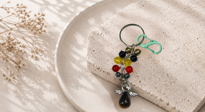 Leo (Sinha) Zodiac Beads Keyring with Black Stone Pendant