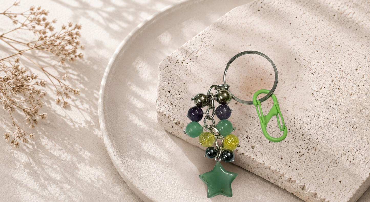 Libra (Tula) Zodiac Beads Keyring with Green Aventurine Star
