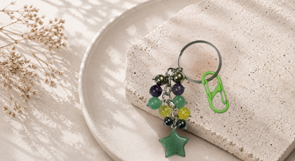 Libra (Tula) Zodiac Beads Keyring with Green Aventurine Star