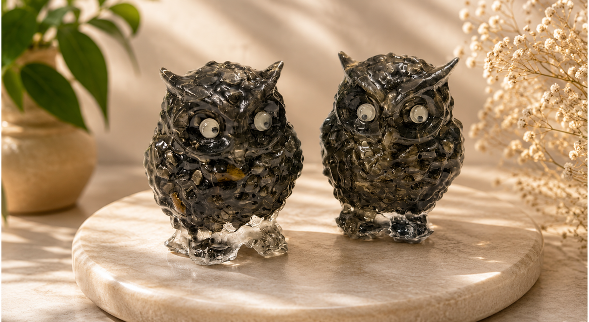 PYRITE CHIPS RESIN OWL