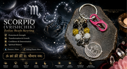 Scorpius (Vrushika) Zodiac Beads Keyring with Crystal Quartz Pendant