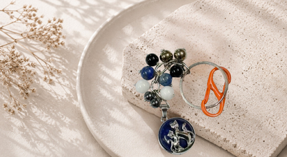 Sagittarius (Dhana) Zodiac Beads Keyring with Lapis Lazuli Pendant