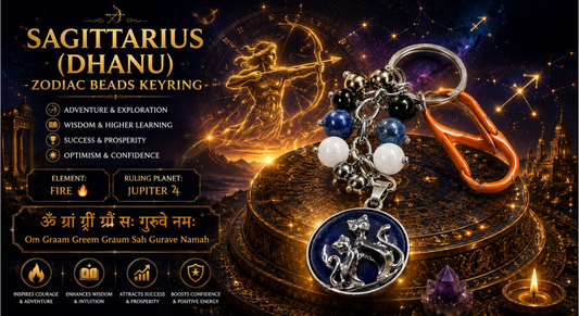 Sagittarius (Dhana) Zodiac Beads Keyring with Lapis Lazuli Pendant
