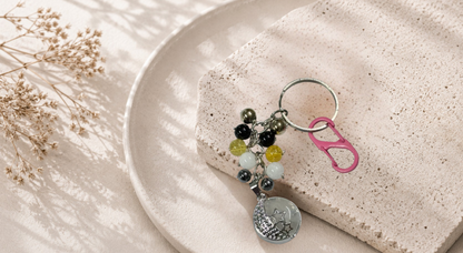 Scorpius (Vrushika) Zodiac Beads Keyring with Crystal Quartz Pendant