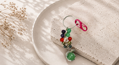 Taurus (Vrishbha) Zodiac Beads Keyring with Green Aventurine Pendant