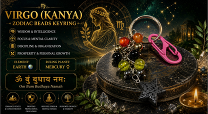 Virgo (Kanya) Zodiac Beads Keyring with Lava Stone Star