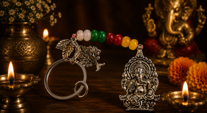 Ganesha Charm + Crystal + Aventurine + Carnelian Keyring