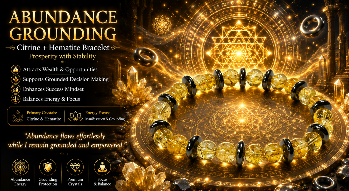 Abundance Grounding - Citrine 8mm + Hematite Flat Tyre Bracelet