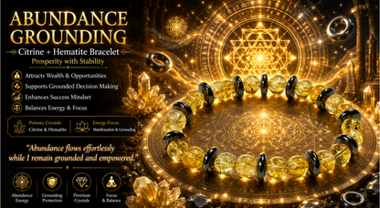 Abundance Grounding - Citrine 8mm + Hematite Flat Tyre Bracelet