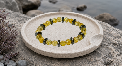 Abundance Grounding - Citrine 8mm + Hematite Flat Tyre Bracelet