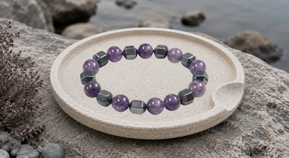 Clarity Protection - Amethyst 10mm + Hematite Bracelet