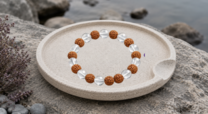 Divine Protection - Crystal Quartz + Rudraksh Bracelet