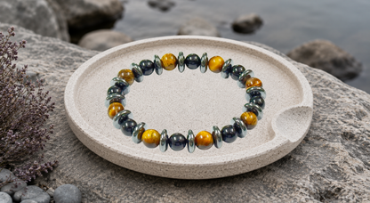 Triple Protection Bracelet (Multi Tiger + Hematite)