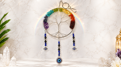 Chakra Stones Tree of Life 6" with Evil Eye Wall Hanging
