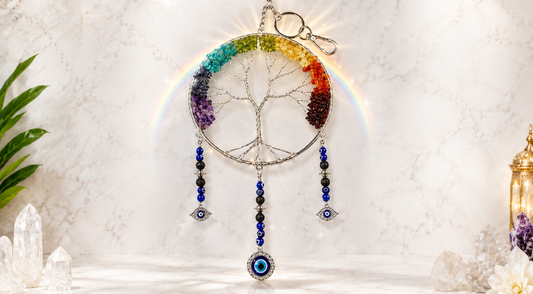 Chakra Stones Tree of Life 6" with Evil Eye Wall Hanging