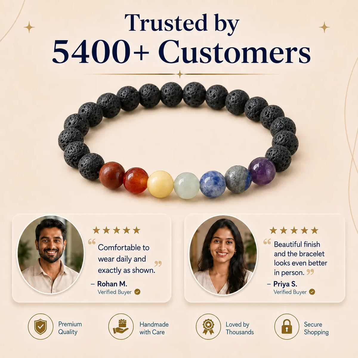 Natural Seven Chakra Lava Bracelet