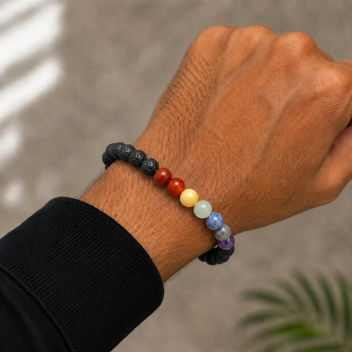 Natural Seven Chakra Lava Bracelet