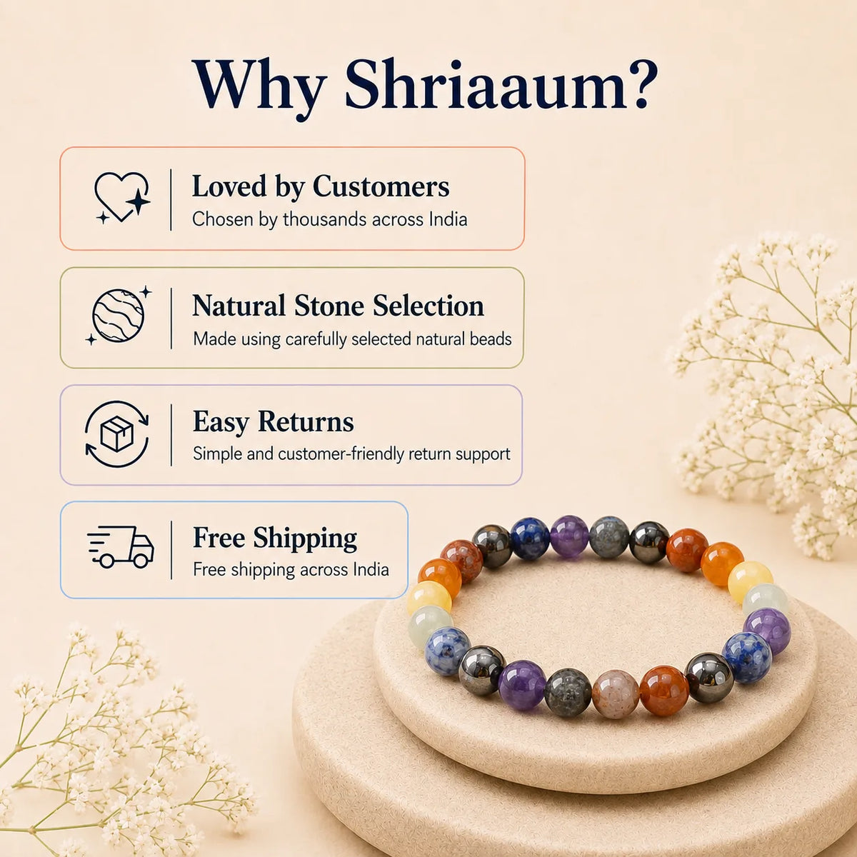 Natural Seven Chakra 8MM Bracelet