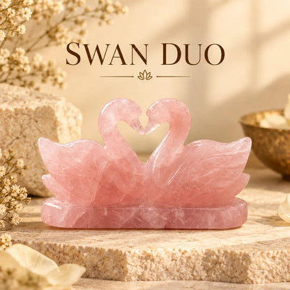 Natural Swan Duo-Rose quartz Love Birds