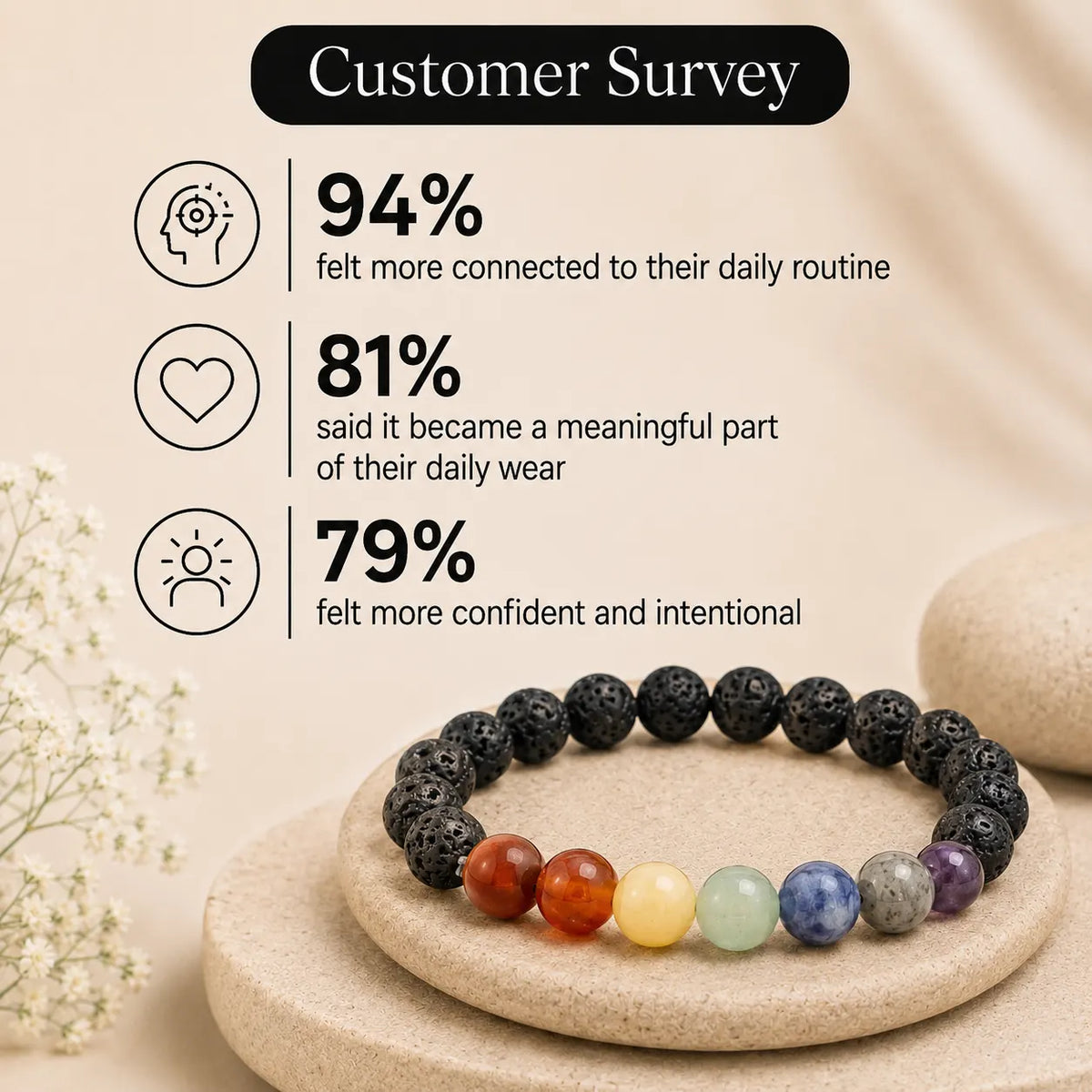 Natural Seven Chakra Lava Bracelet