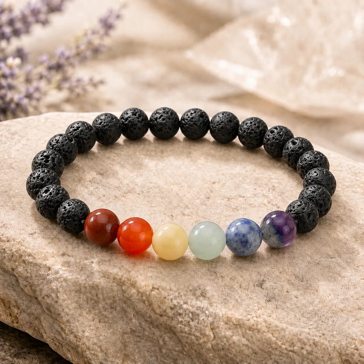Natural Seven Chakra Lava Bracelet