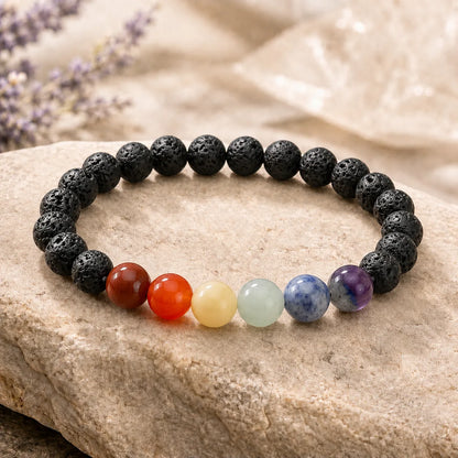Natural Seven Chakra Lava Bracelet