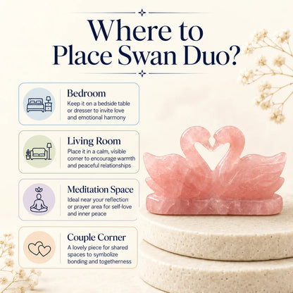 Natural Swan Duo-Rose quartz Love Birds